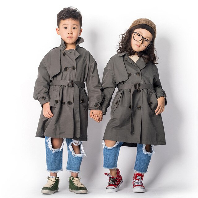 Trench-Coat pour enfants, manteau d'automne unisexe, Double boutonnage, vêtements d'extérieur longs pour garçons, veste pour enfants de 3 à 7 ans