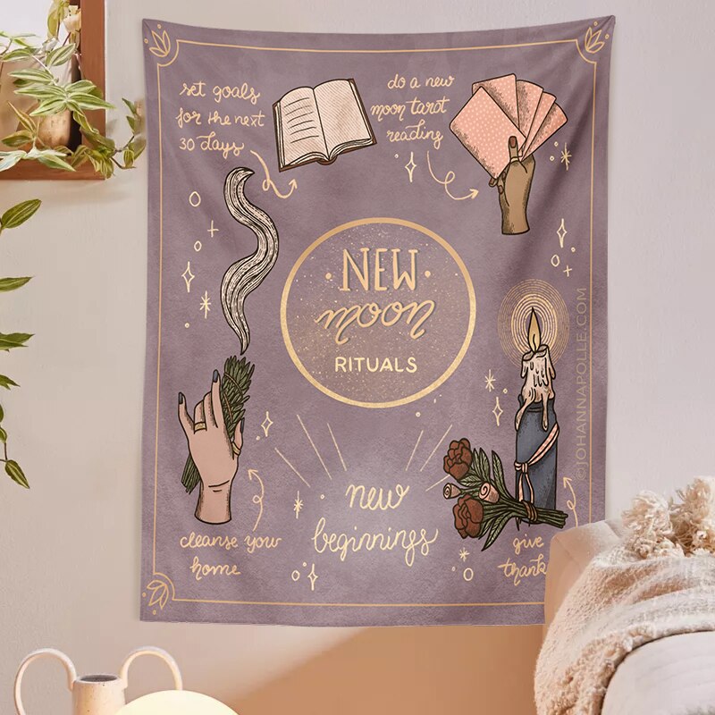 Tenture murale de Tarot de lune, tapisserie de Tarot de sorcellerie, Style bohémien, décoration de maison, matelas Hippie, décor de chambre à coucher,