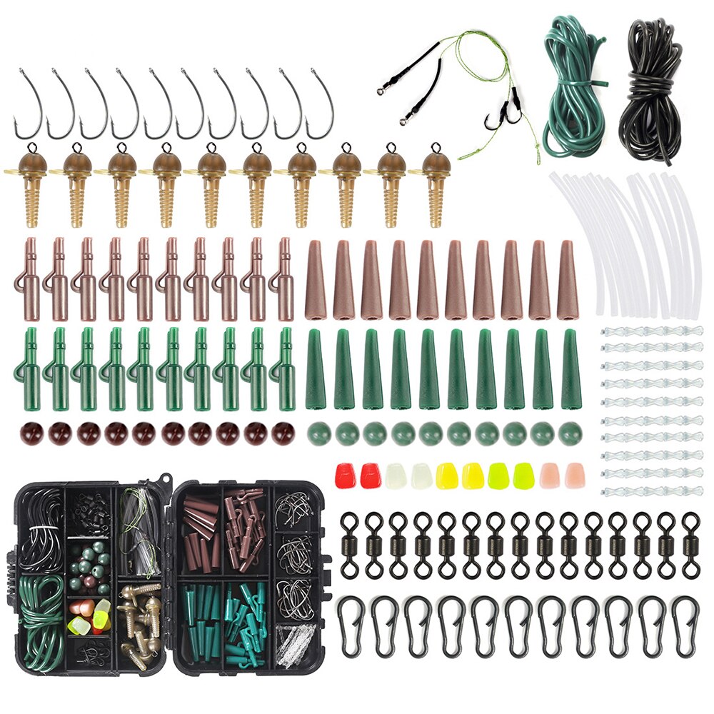 Carp Fishing Tackle Kit 254Pcs Carp Fishing Equipment Anti-Tangle Sleeve Line Aligner Bait Carp Hooks Fishing Tackle Box