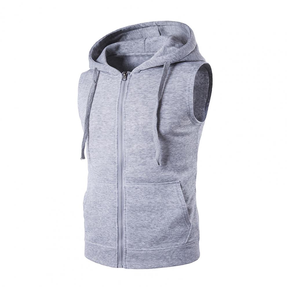Heren Vest Jas Capuchon Trekkoord Mouwloze Rits Knoopsluiting Vest Jas Effen Kleur Zakken Rits Plakkaat Gilet: S / Blauw
