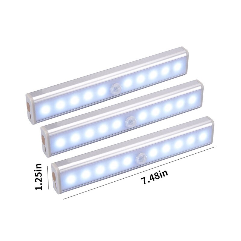 Vogvigo 1-3 Pcs Motion Sensor Kabinet Led Verlichting Batterij Pir Garderobe Kast Licht: White light 3pcs