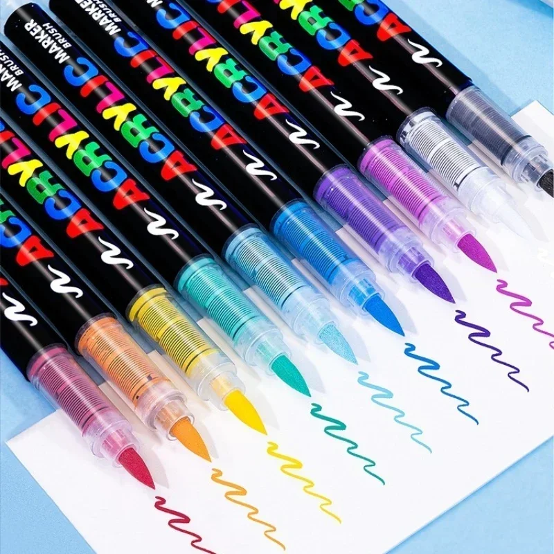 16 Colors Direct-liquid Acrylic Pens Paint Brush Marker Pen for Rock Painting Stone Ceramic Glass DIY Stationery Art Supplies