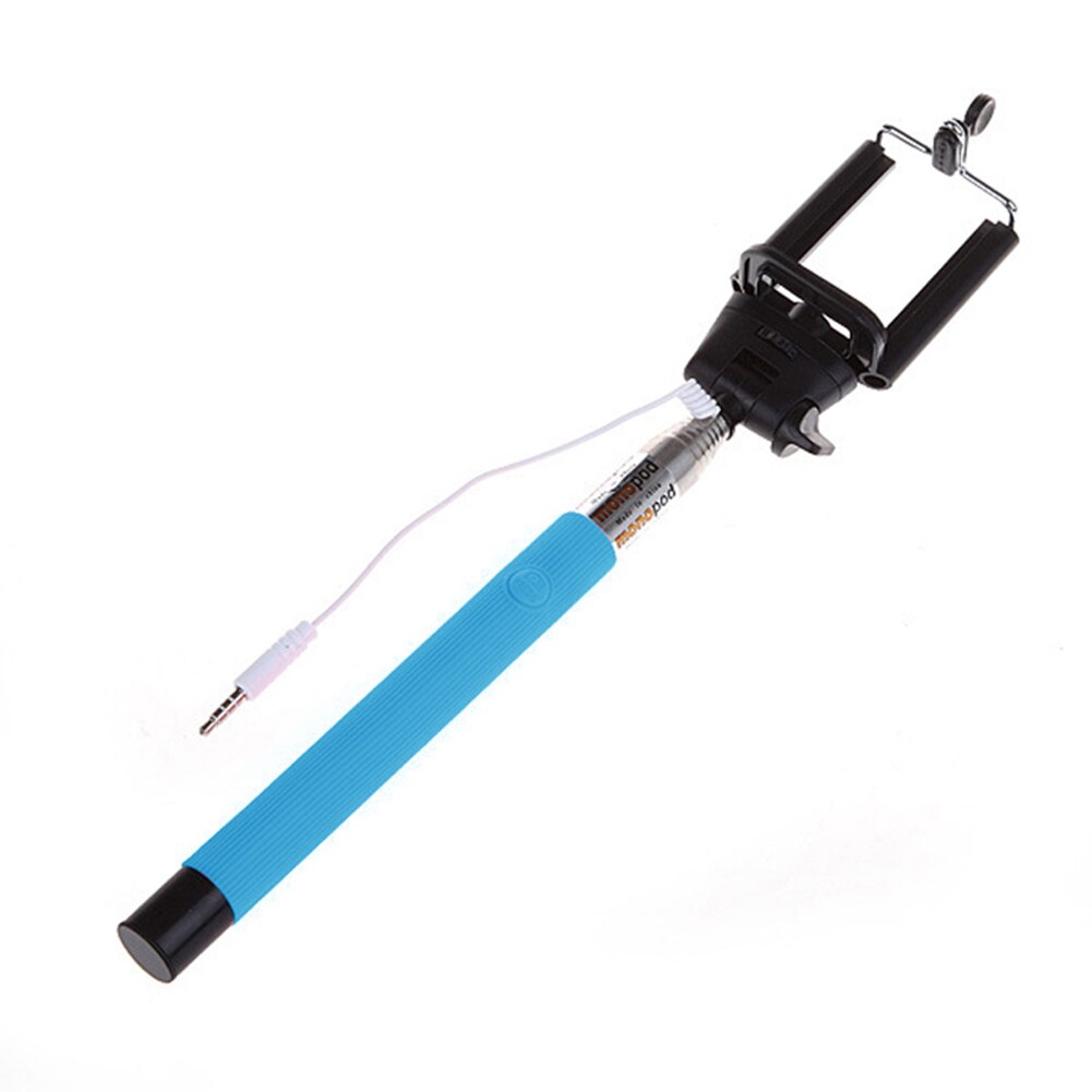 100CM Extendable Handheld Selfie Stick With Remote Shutter Button 3.5mm Cable Wired Selfie Monopod For Android IOS Phone GV99: Blue