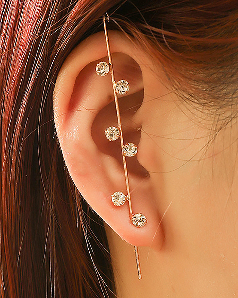 Nuevos pendientes de gancho sobre orugas con aguja para oreja para mujer, pendientes de perforación de circonio con incrustaciones de cobre Diagonal de aurícula envolvente/1 ud.: Color oro puro