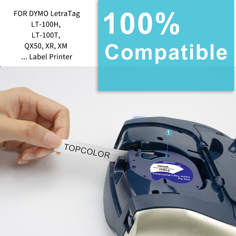 20PK Label Tape 12mm*4m Compatible Dymo Letratag Tape LT 12267 Black on Clear Transparent Sticker for Dymo Labeling Machine 100H