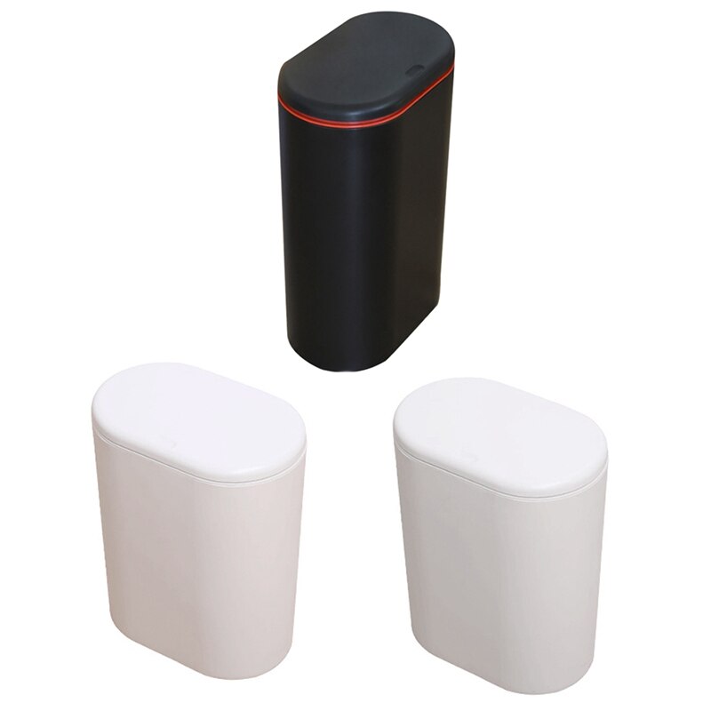 Plastic Narrow Type Kitchen Trash Can Toilet Press Type Waste Bin Dustbin Bathroom Trash Bin Basket Garbage Bucket White