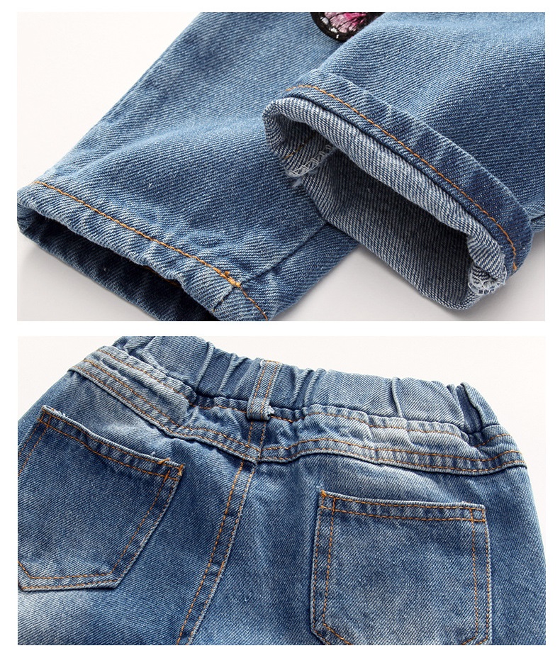 Dulce amor piger jeans baby børn denim bukser tøj sommerfugle patch elastiske talje bukser casual pige bukser til 2-6y