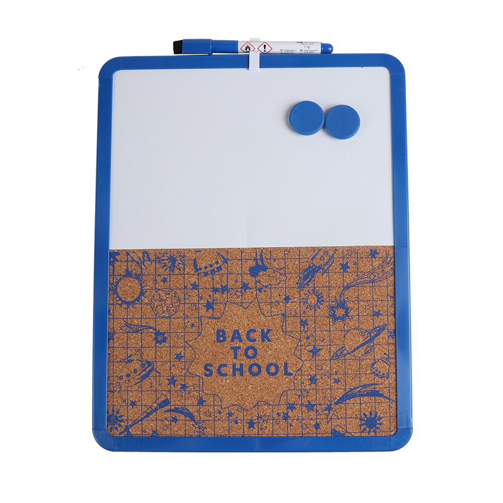 Multifunctionele Schrijfbord Droge Wissen Chidren Graffiti Board Combo Wit Board & Kurk Boord Met Whiteboard Pen push Pin: Blue