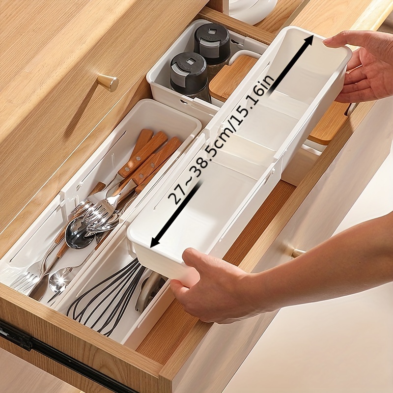 Caja de almacenamiento de compartimentos ajustable, cajón de almacenamiento retráctil funcional para el hogar con divisor de compartimentado
