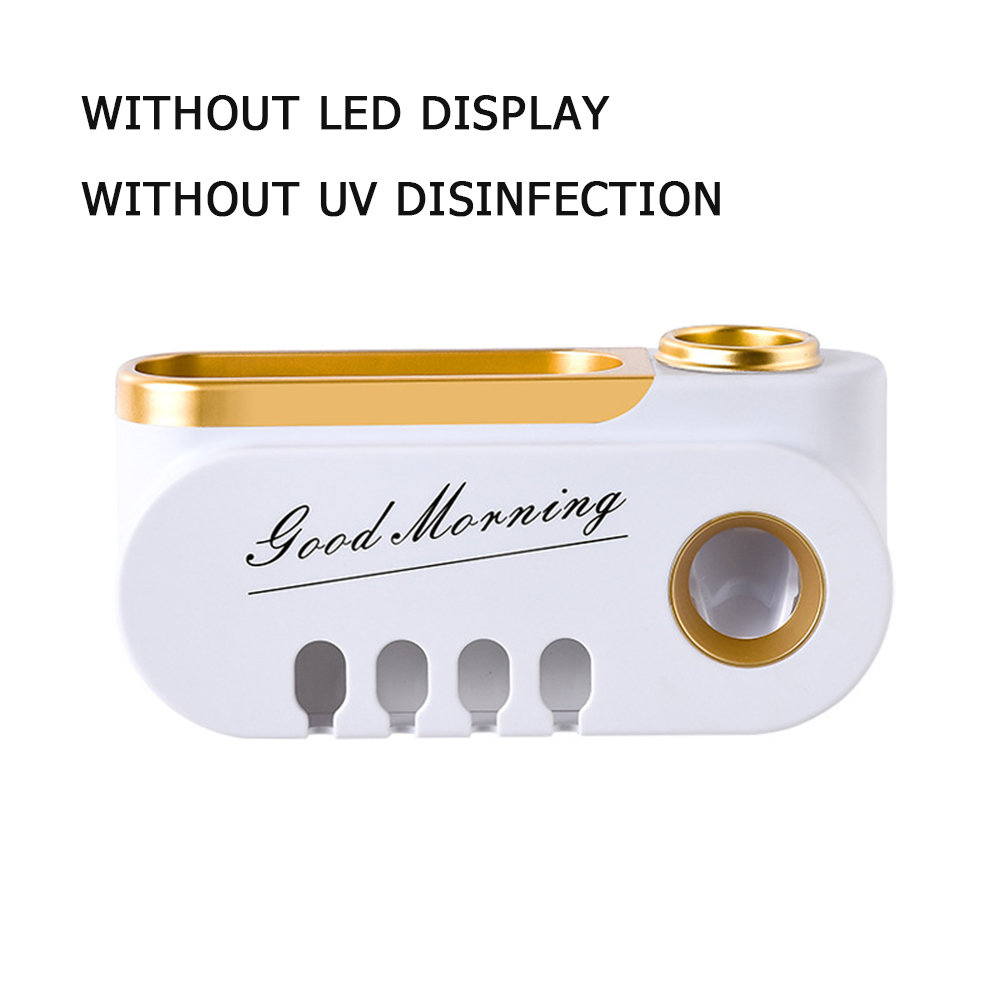 UV Toothbrush Holder Automatic Toothpaste Dispenser Toothbrush Sterilizer Toothpaste Squeezer Toothbrush Sanitizer USB Charge: White gold2
