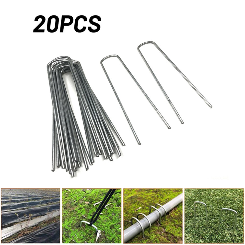 Galvanised Metal U Tent Pegs Gazebo Hooks 15cm 20pcs Camping Tarpaulin
