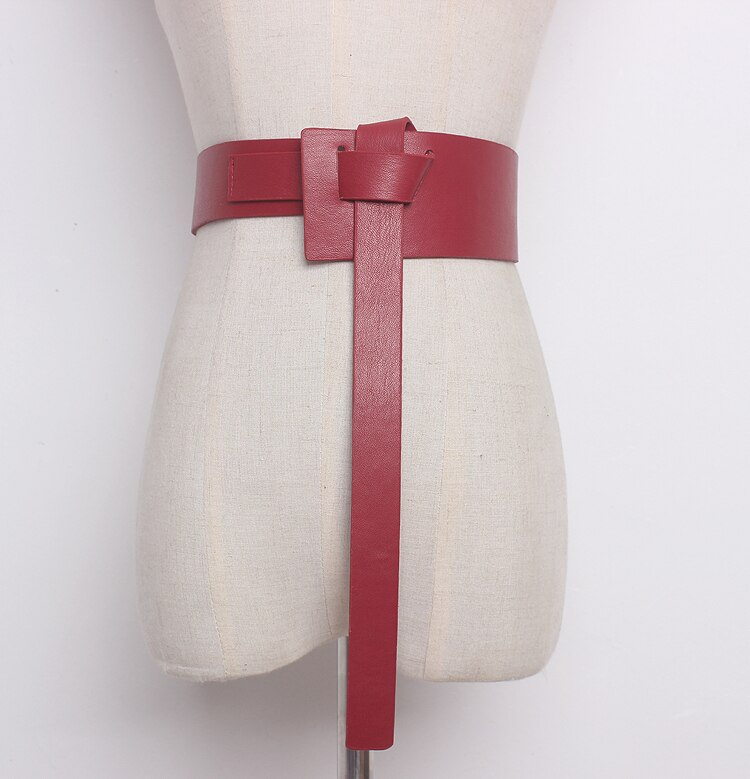 [Eam] Zomer Effen Kleur Zwart Pu Lederen Knoop Bandage Losse Lange Onregelmatige Riem Vrouwen Mode Tij alle-Match JG114: red