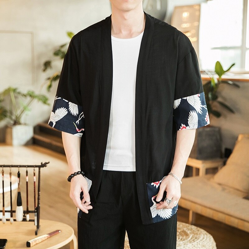 Chinese Style Men Large Size Kimono Cardigan Men Japanese Linen Haori Yukata Robe Summer Casual Shirt Asian Clothes Tops TZ2031