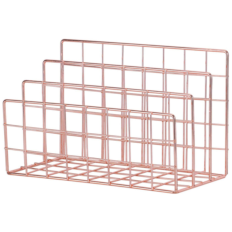 Stationær brevsortering, arrangør til mails bøger filer brochurer postkort makeups, metal multifunktionel filholder 3 slot,: Rose guld