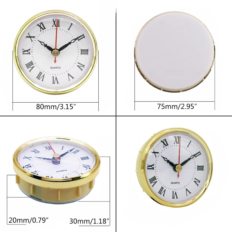 Classic Clock Movement 80mm Round Numeral Quartz Clock Insert with Gold Trim Home Decor for DIY Crafts Accessories