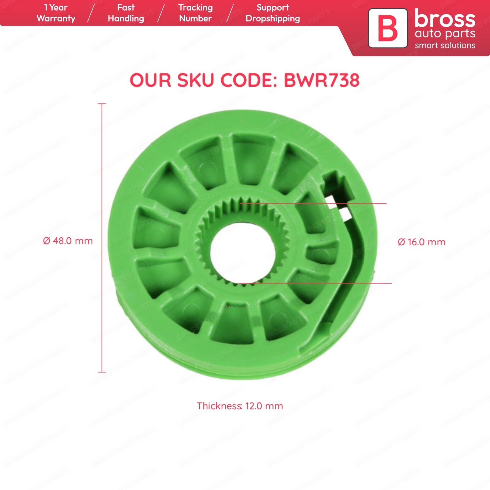 Bross BWR738 Window Regulator for Wheel E90 2005-On Rear Right and Left Doors; e46 Compact 2000-2004 Front Left and Right Doors