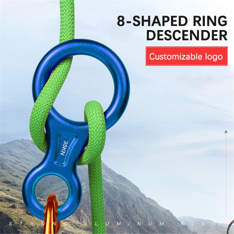 Rock Climbing Descender 35KN Figure 8 Word Rope Descender Alloy Ring Rappelling Gear Belay Climb Device Lock Buckle Equipement