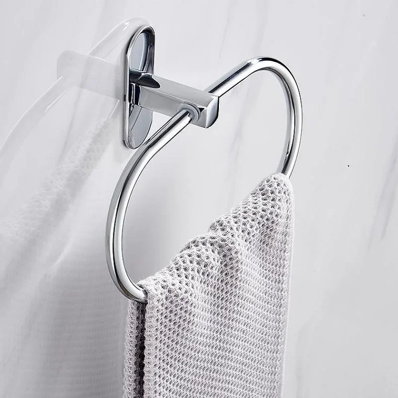 Montado na parede livre perfurador de aço inoxidável suporte anel toalha cabide para banheiro casa acessório hardware decorativo