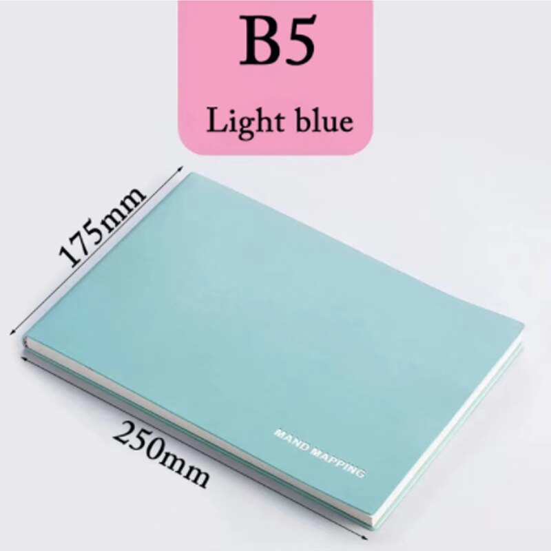 A4/B5 Notebook 200 Mand Mapping Pages Thicken Notepads For School Office Checkered Planner Notepad Agenda 3 Colors: B5 light blue