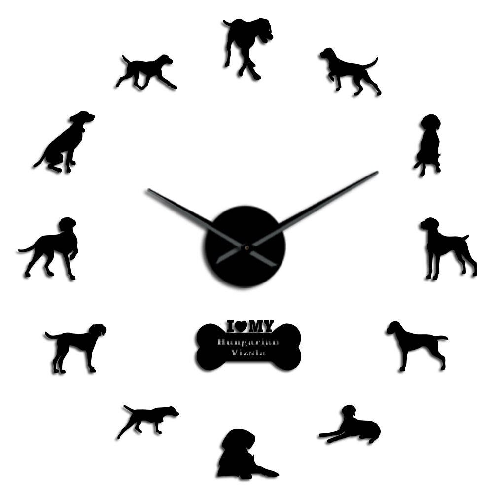 Modern Hungarian Vizsla Dog Breed DIY Wall Clock Mirror Surface Wall Stickers 3D Pet Clock Watch Beagle Portrait For Dog Lovers: Black / 27inch