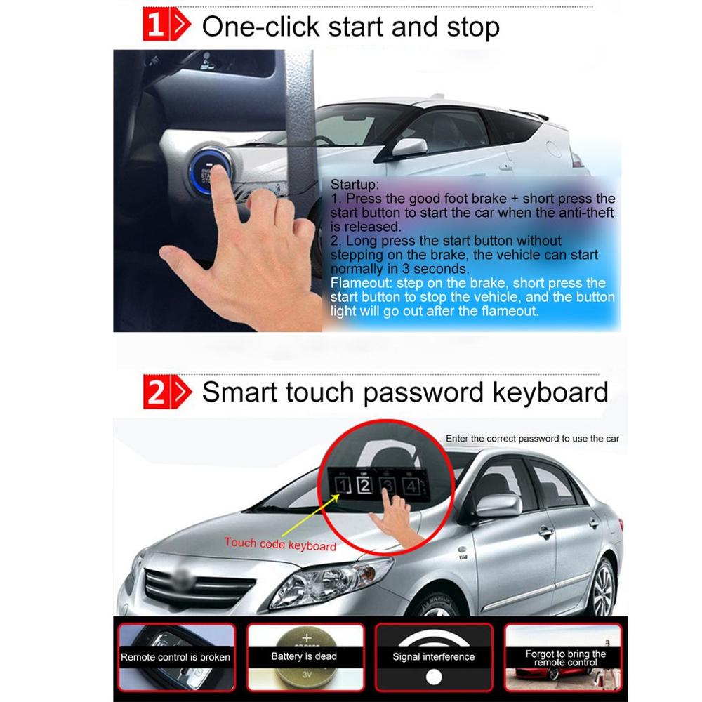 12V Keyless Entry Engine Start Alarm System Push Button Remote Starter Stop Auto Anti-theft Car Search System Kit