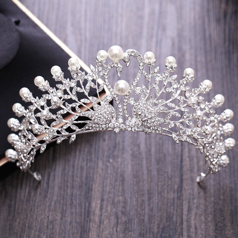 Prachtige Bruiloft Tiara Gesimuleerde Parels Sieraden Diadeem Shiny Bridal Crown Rhinestone Crystal Haar Sieraden Sets Grote Koningin Tiara