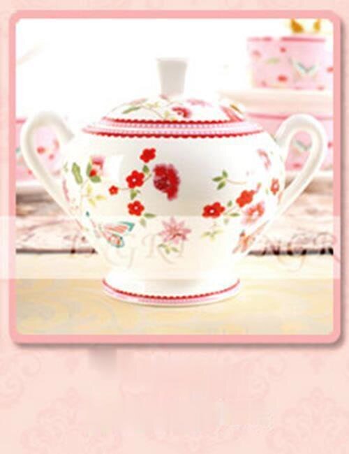 Pink Kawaii Bone China Coffee Cup Rose Garden European Style Sugar Bowl Kettle Cute Couple Cups Saucers Tea Mug Set Kitchen: Sugar bowl
