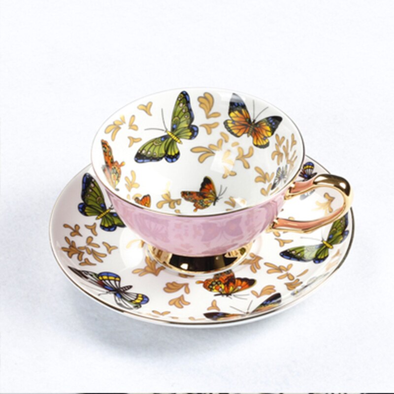 Kaffee Tassen Porzellan Hohe Schmetterling Blume Teetasse &Ampere; Untertasse einstellen Britischen Nachmittag Tee Zeit Keramik Tasse Büro Getränk: Stil A Rosa