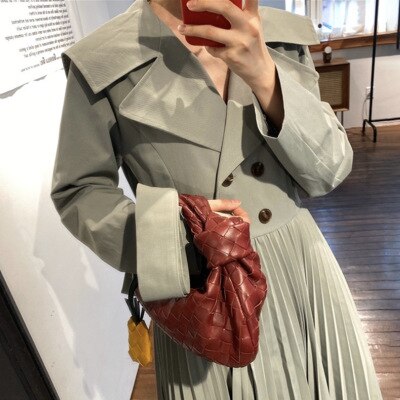 Trench-Coat Double boutonnage classique et Long avec ceinture pour femme, coupe-vent Chic, manteau d'épissure plissée, collection automne: light green / S