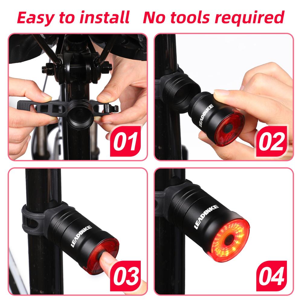 LEADBIKE Smart USB Chargeable Traffic Tail Light Brake Sensing Bicycle Light Cycling Flashlight IPX6 Led Taillight Mtb Accesorie