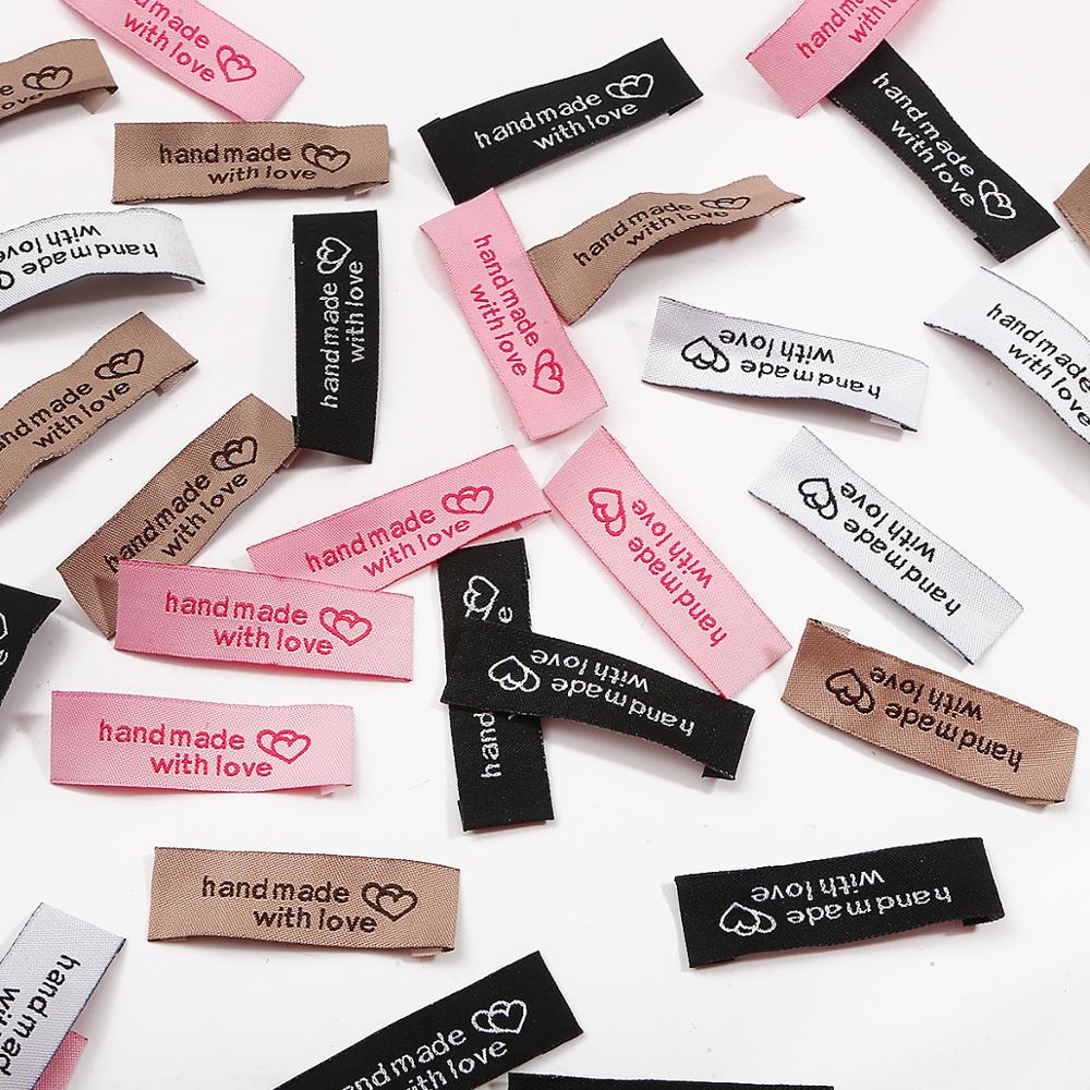 20 unids/lote 50x15x15mm hecho a mano etiqueta bordado impreso etiquetas ropa bandera etiqueta para prendas DIY Etiqueta de accesorios de costura