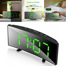 Electronic Alarm Clock Noiseless Digital LED Large Display Mirror Digital & Analog-Digital Clocks English USB Charging