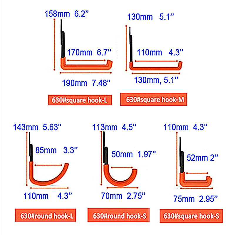 Orange Steel Garage Storage Utility Double Hooks Warehouse Balcony Metal Garden Wall Organizer Hanger 1pc