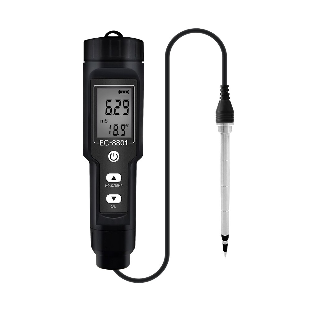 2 In 1 Soil Meter EC Temperature Soil Tester Meter Farm Measurement Backlit Display Removable Electrode Waterproof Test Planting: EC-8801B