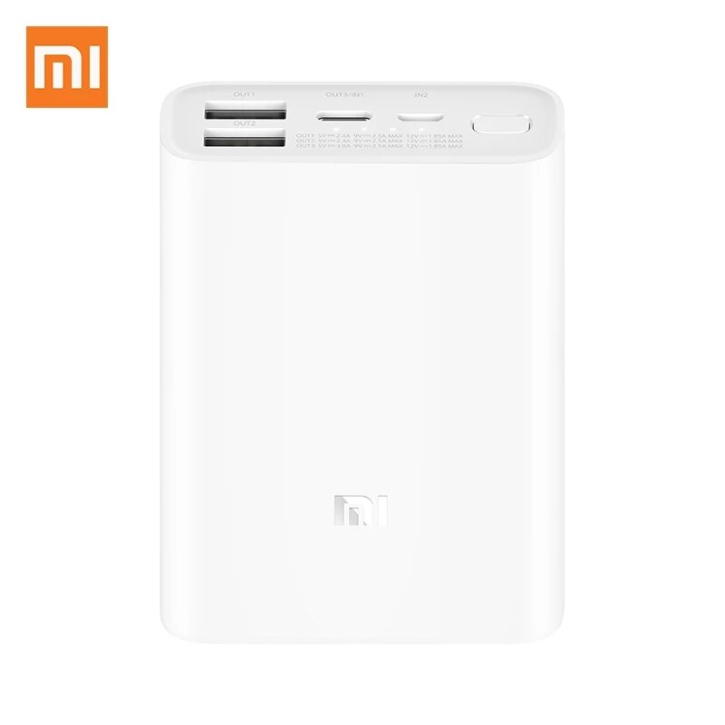 Xiaomi-power bank versão mini 3 saídas 10000mah, carregador portátil versão bolso, 2 em 1, bateria externa 10000mah