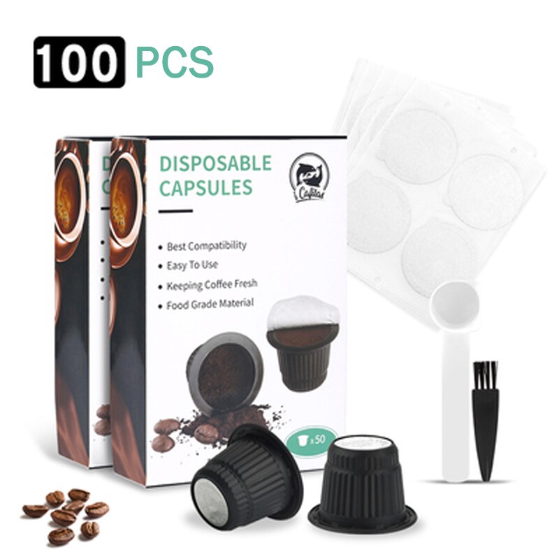 Cápsula de café desechable para Nespresso, taza de filtro de café, paquete de alimentos, botella de píldora de café con tapa de papel de aluminio: 100pcs