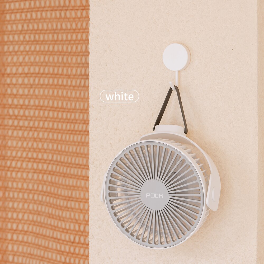 Rock ventilador de mesa 360 graus rotação fornecimento de ar 4000mah pendurado ventilador de carregamento usb baixo ruído 4 modo purifica o ventilador de refrigeração de ar: White