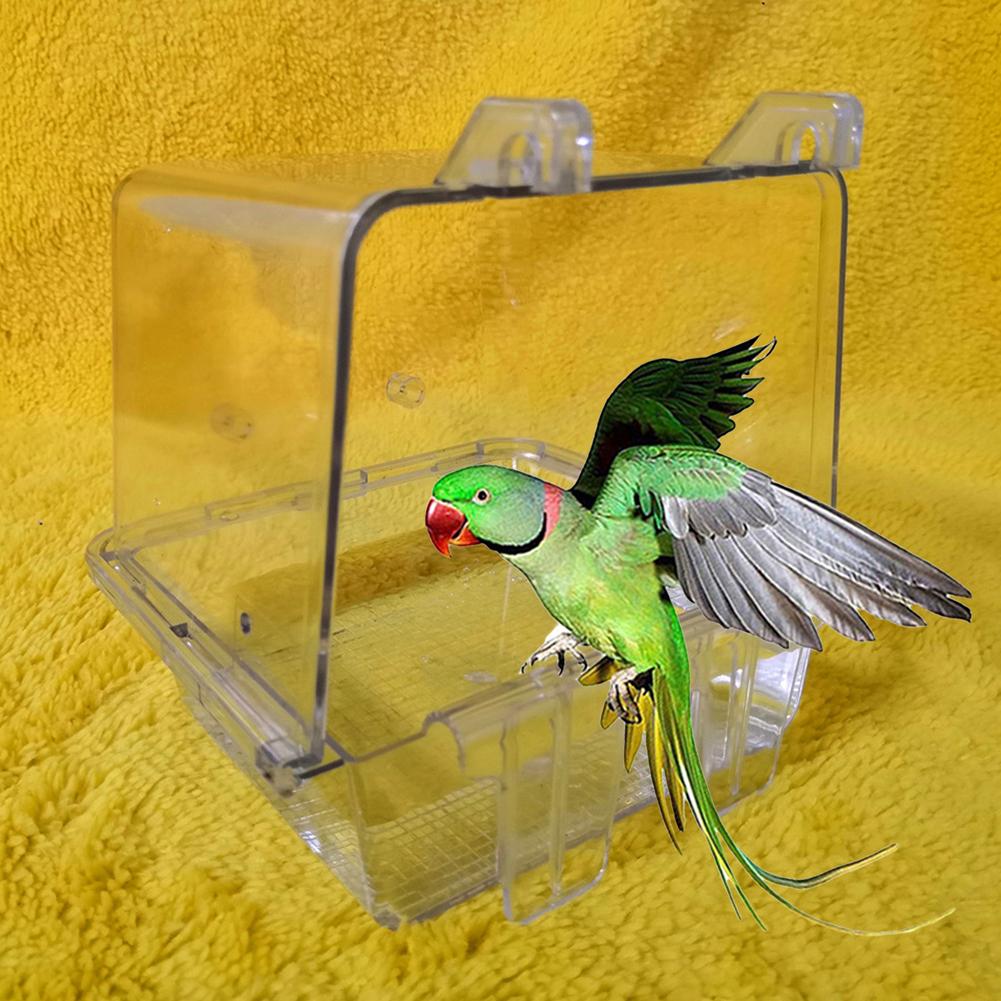 Pet Bird Parrot Clear Shower Bathing Tub Box Hanging Bathtub Cage Cleaning Tool