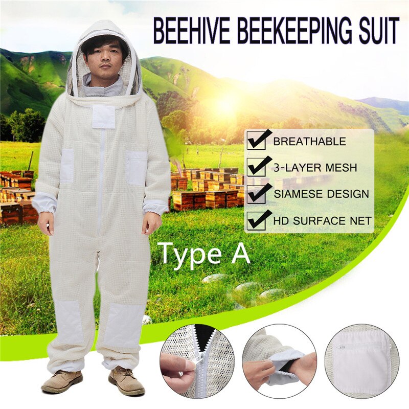 3 Layer Full Body Bijenteelt Kleding Sluier Hood Hat Anti-Bee Jas Speciale Beschermende Kleding Bijenteelt Bee Pak Apparatuur