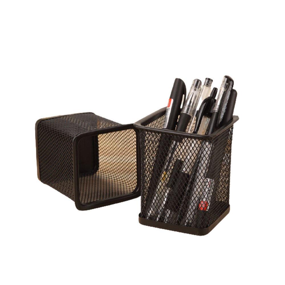 Porte-crayons bureau bureau métal maille carré stylo Pot Case papeterie conteneur organisateur Durable porte-crayon noir