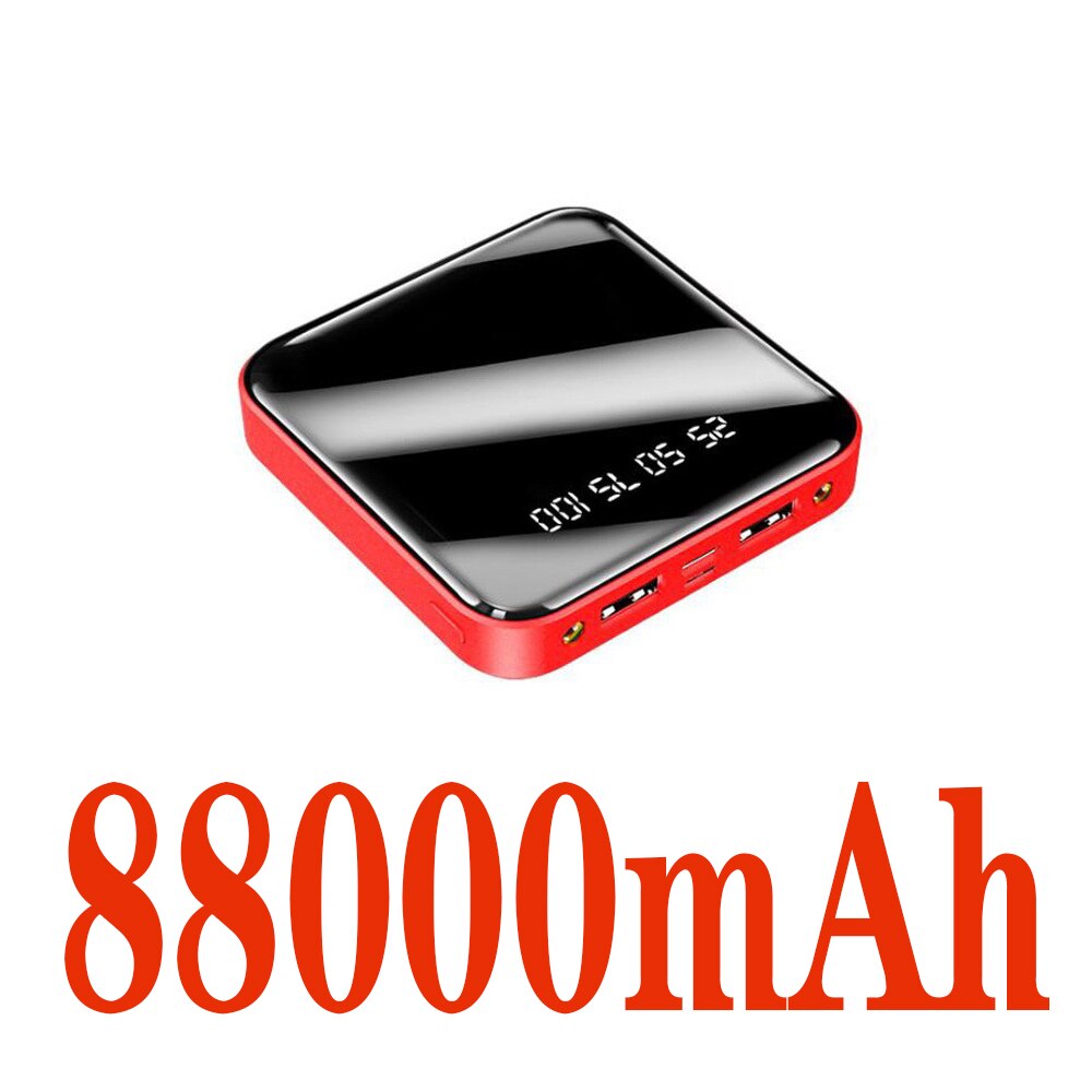 Mini power bank 88000mAh mobile phone portable charger LED power bank is suitable for Xiaomi external mobile battery: Red-88000mAh