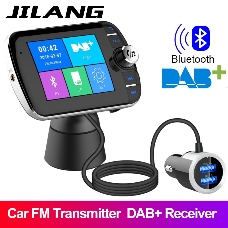 Jilang Car Radio DAB+ Radio Tuner Digital Broadcasting Receiver with FM Transmitter Converter Plug and Play Adaptor USB Charger