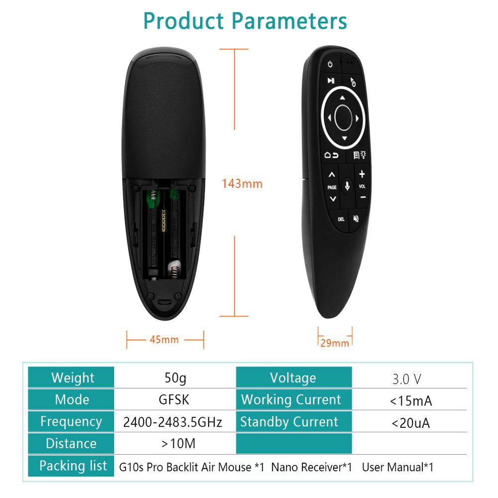 G10S Pro Backlit Air Mouse Voice Control with Backlight Gyro Sensing Mini Wireless Smart Remote Control For Android tv box PC