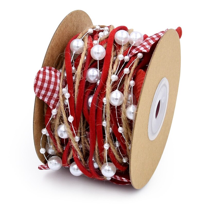 2M/Roll Rood Lint Met Liefde Parel Voor Kerst Decoratie Ster Bead Chain Decoratieve Lint Cadeaupapier Accessoires diy Boom