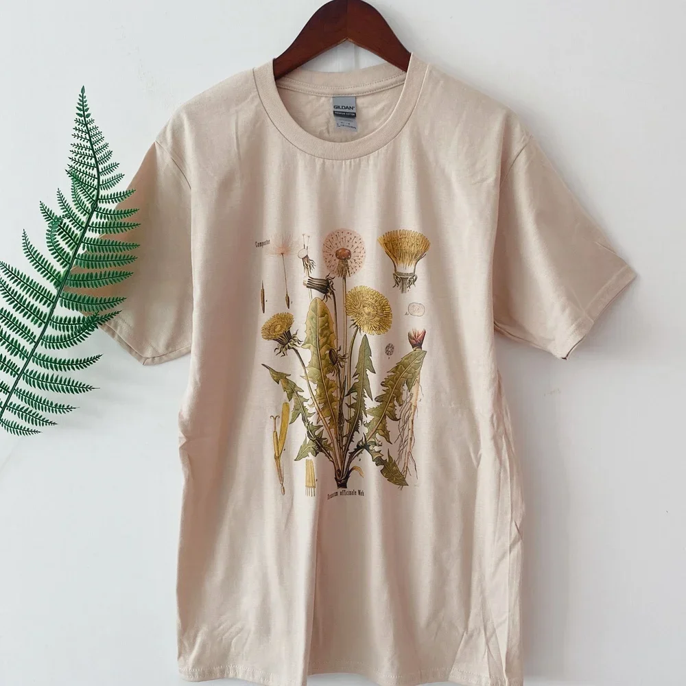 Maskros botanisk grafisk t-shirt vandringströja botaniskt tryck kortärmad bomullsöverdimensionerad t-shirt damkläder harajuku