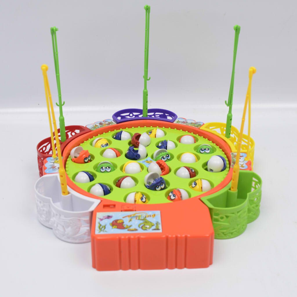 Colorful Fishing Game Toy Set With Electronic Rotating Board And 24 Fishes