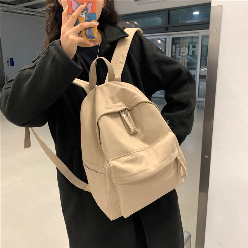 Mochila de lona para mujer, morral escolar de Color sólido para chicas adolescentes, bolsos de hombro escolares para estudiantes