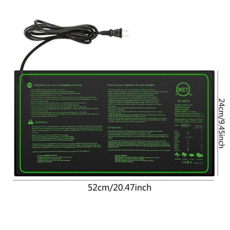Garden Seedling Heating Mat 52x24cm Waterproof Plant Growth Heating Mat Seed Germination Propagation Clone Starter Pad