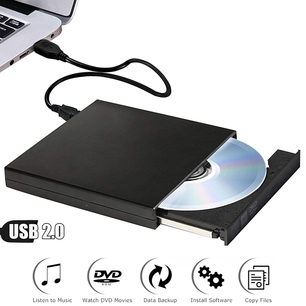 Externe DVD Brander voor HP Acer Lenovo Ultrabook USB 2.0 Slim Draagbare Optische Drive Dual Layer 8X DVD RW 24X CD Writer Black