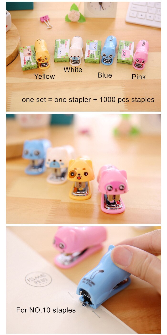 8 set/Lot Mini stapler set with 1000 pcs 10# staples Paper binding tools Stationery office school supplies grampeador F116